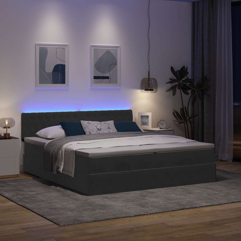 Casa si Gradina - Mobilier - Paturi si accesorii - Paturi - Cadru de pat otoman cu saltele, catifea neagra 200x200cm - Infinity.ro