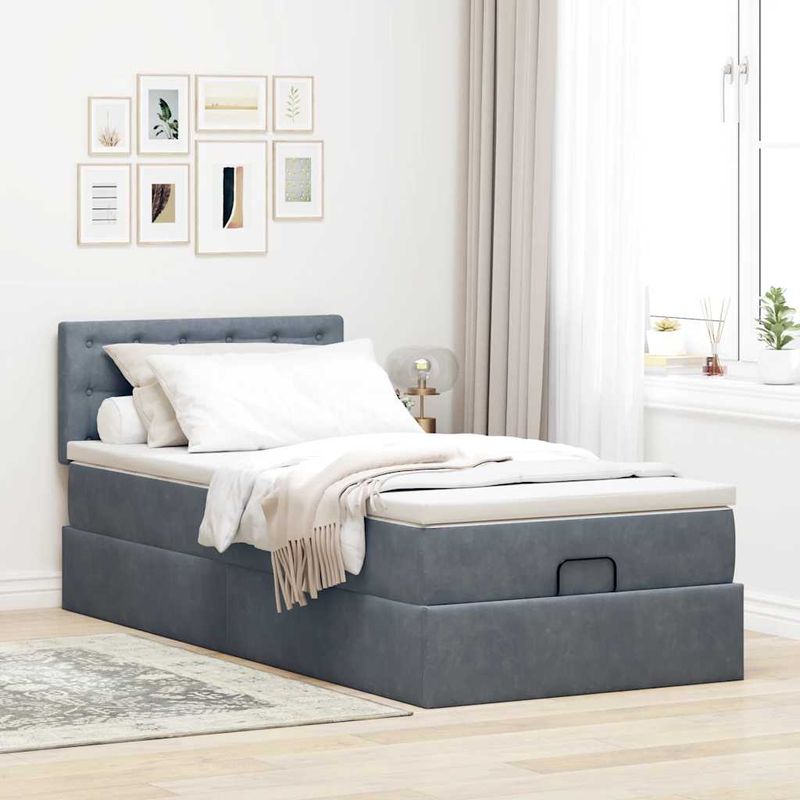 Casa si Gradina - Mobilier - Paturi si accesorii - Paturi - Cadru de pat otoman cu saltea catifea gri inchis 90x200cm - Infinity.ro