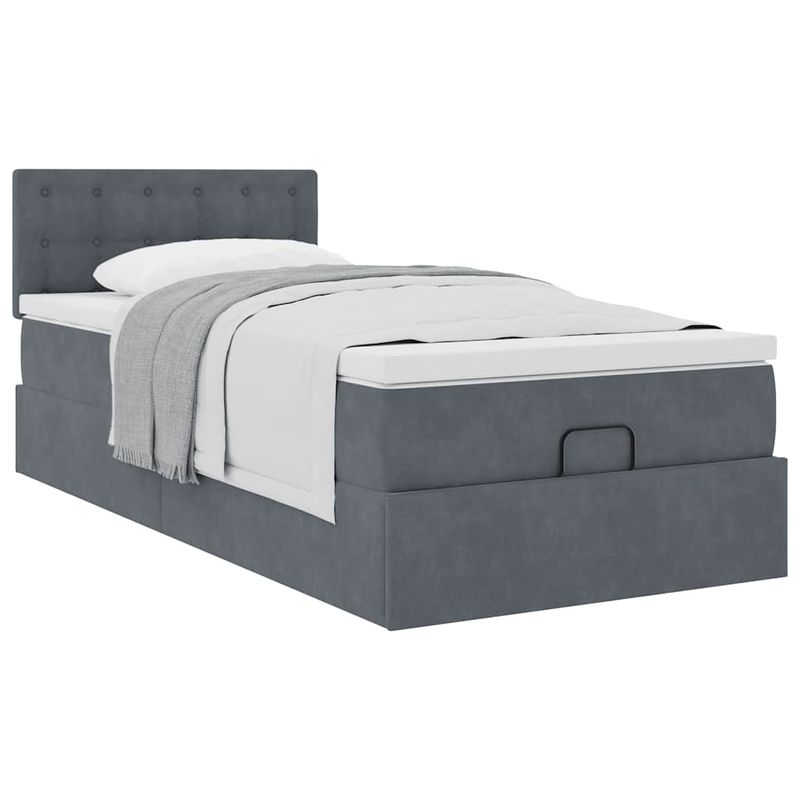 Casa si Gradina - Mobilier - Paturi si accesorii - Paturi - Cadru de pat otoman cu saltea catifea gri inchis 90x200cm - Infinity.ro