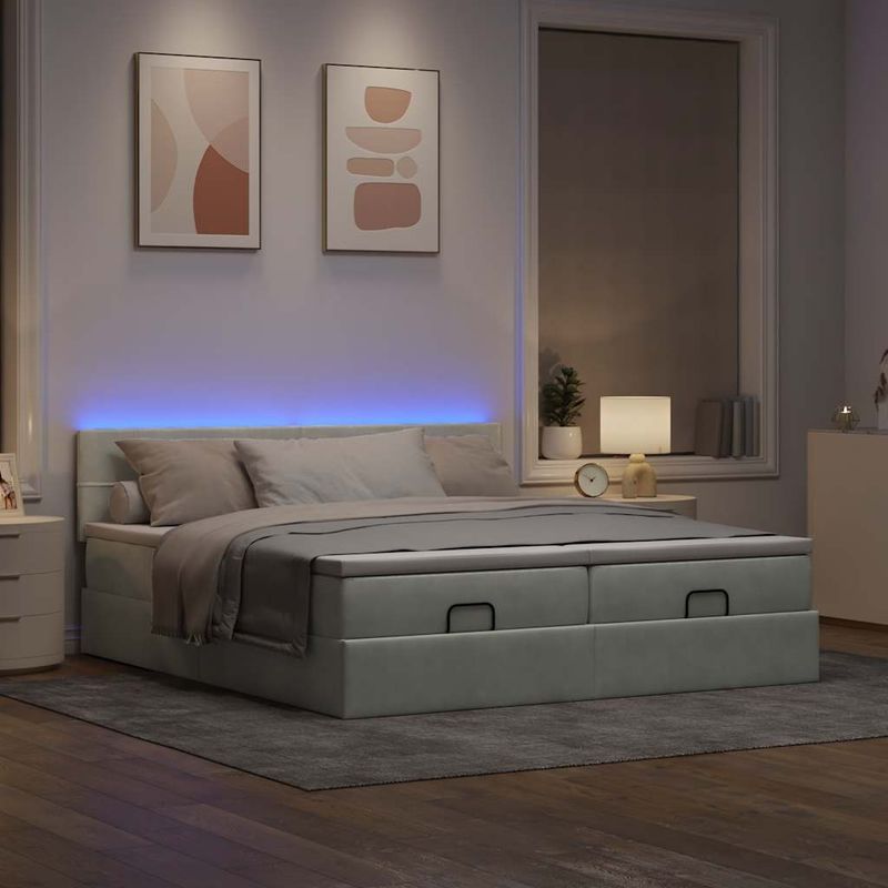 Casa si Gradina - Mobilier - Paturi si accesorii - Paturi - Cadru de pat otoman cu saltele Gri deschis 180x200cm catifea - Infinity.ro