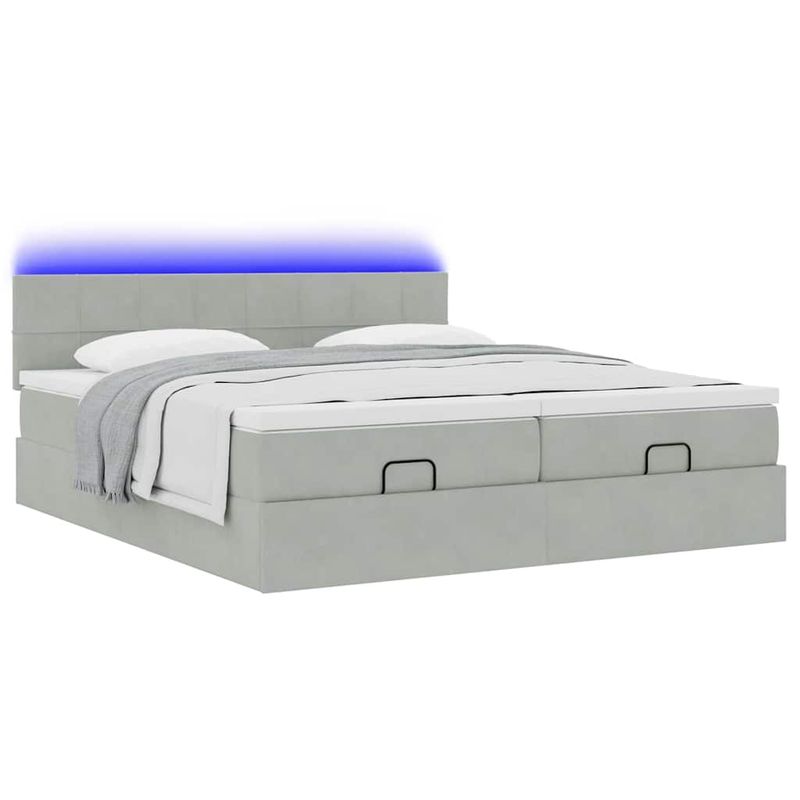 Casa si Gradina - Mobilier - Paturi si accesorii - Paturi - Cadru de pat otoman cu saltele Gri deschis 180x200cm catifea - Infinity.ro
