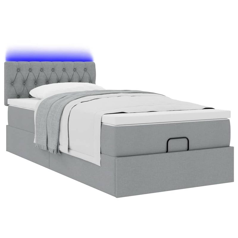 Casa si Gradina - Mobilier - Paturi si accesorii - Paturi - Pat otoman cu saltea tesatura gri deschis 90x200 cm, model design cu nasturi - Infinity.ro