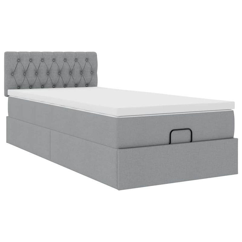 Casa si Gradina - Mobilier - Paturi si accesorii - Paturi - Pat otoman cu saltea tesatura gri deschis 90x200 cm, model design cu nasturi - Infinity.ro