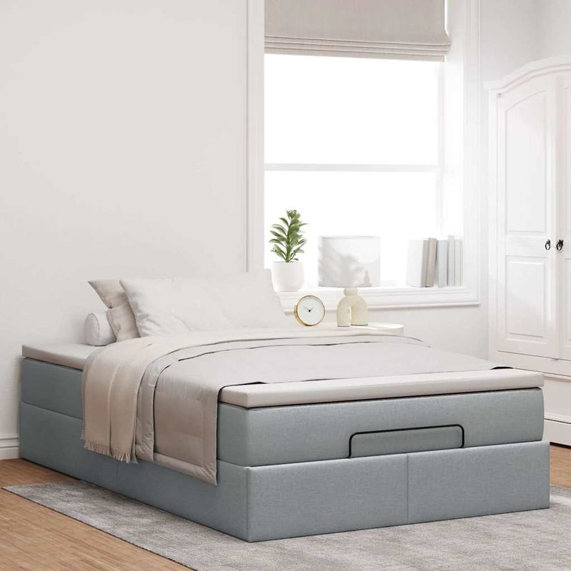Casa si Gradina - Mobilier - Paturi si accesorii - Paturi - Cadru de pat otoman cu saltea tesatura gri deschis 120x200cm - Infinity.ro