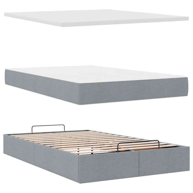 Casa si Gradina - Mobilier - Paturi si accesorii - Paturi - Cadru de pat otoman cu saltea tesatura gri deschis 120x200cm - Infinity.ro