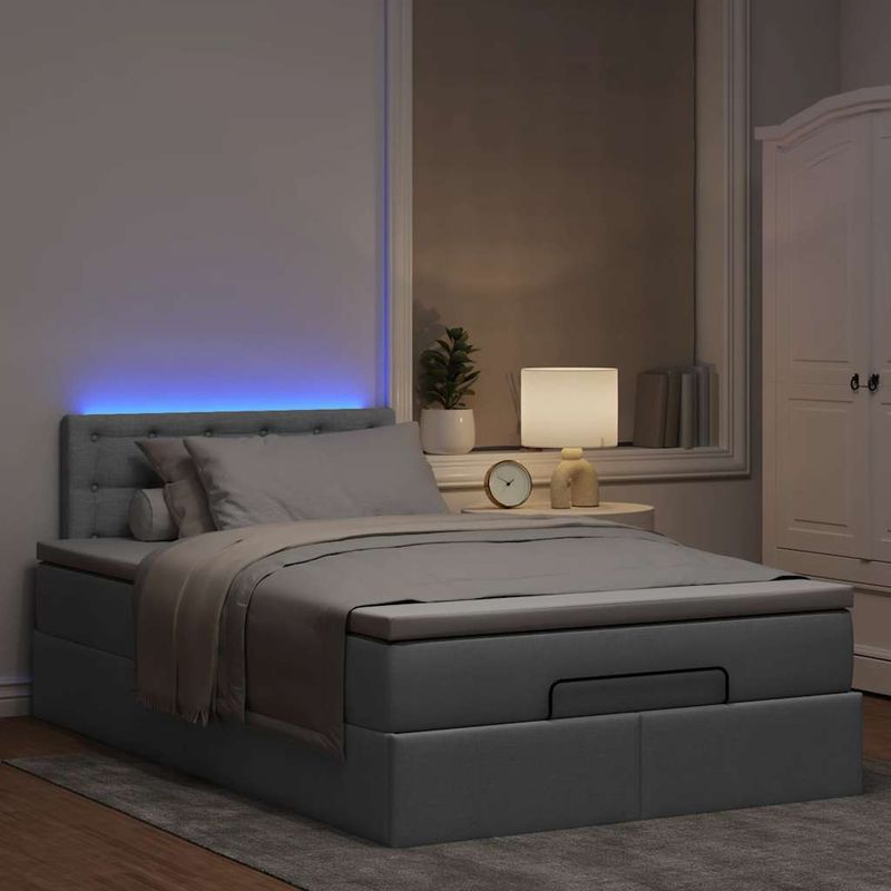 Casa si Gradina - Mobilier - Paturi si accesorii - Paturi - Pat otoman cu saltea tesatura gri deschis 120x200 cm, model nasturi - Infinity.ro