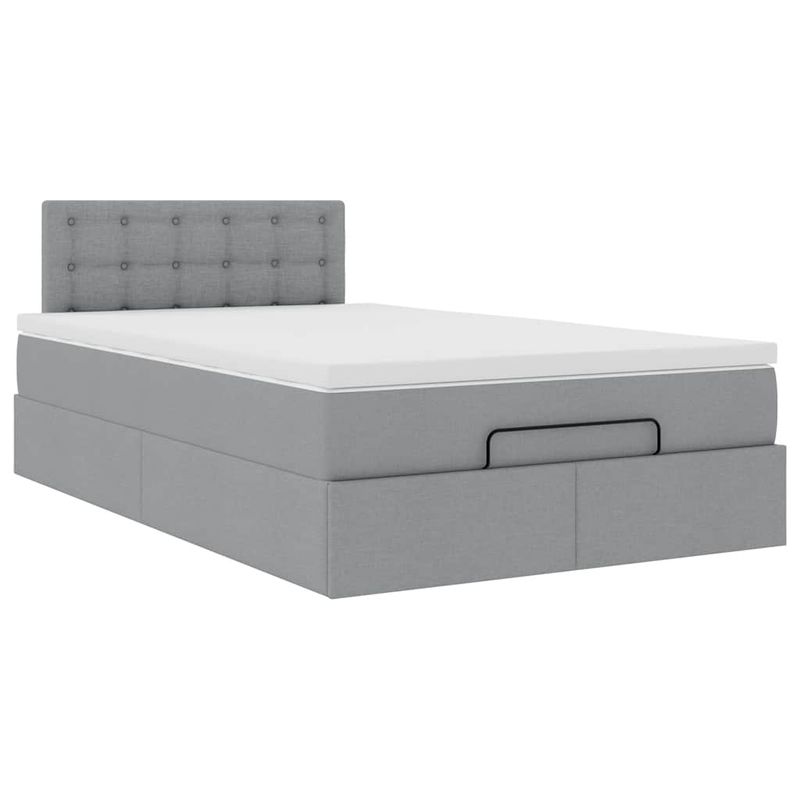 Casa si Gradina - Mobilier - Paturi si accesorii - Paturi - Pat otoman cu saltea tesatura gri deschis 120x200 cm, model nasturi - Infinity.ro
