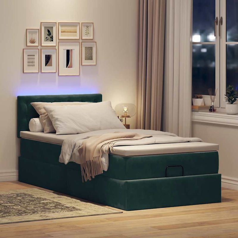 Casa si Gradina - Mobilier - Paturi si accesorii - Paturi - Cadru de pat otoman cu saltea catifea verde inchis 90x200cm - Infinity.ro