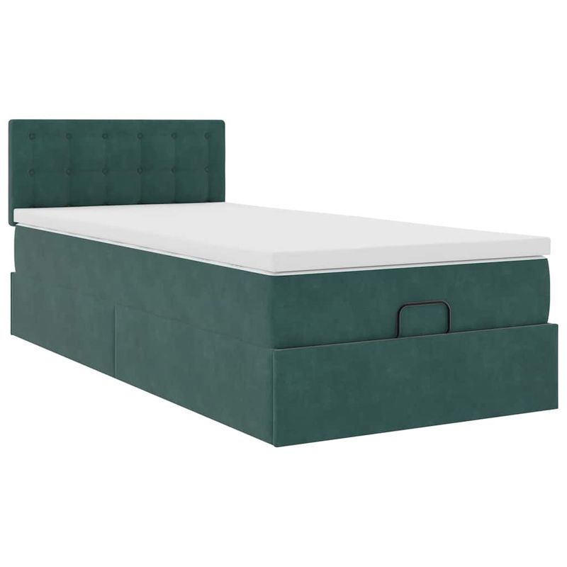 Casa si Gradina - Mobilier - Paturi si accesorii - Paturi - Cadru de pat otoman cu saltea catifea verde inchis 90x200cm - Infinity.ro