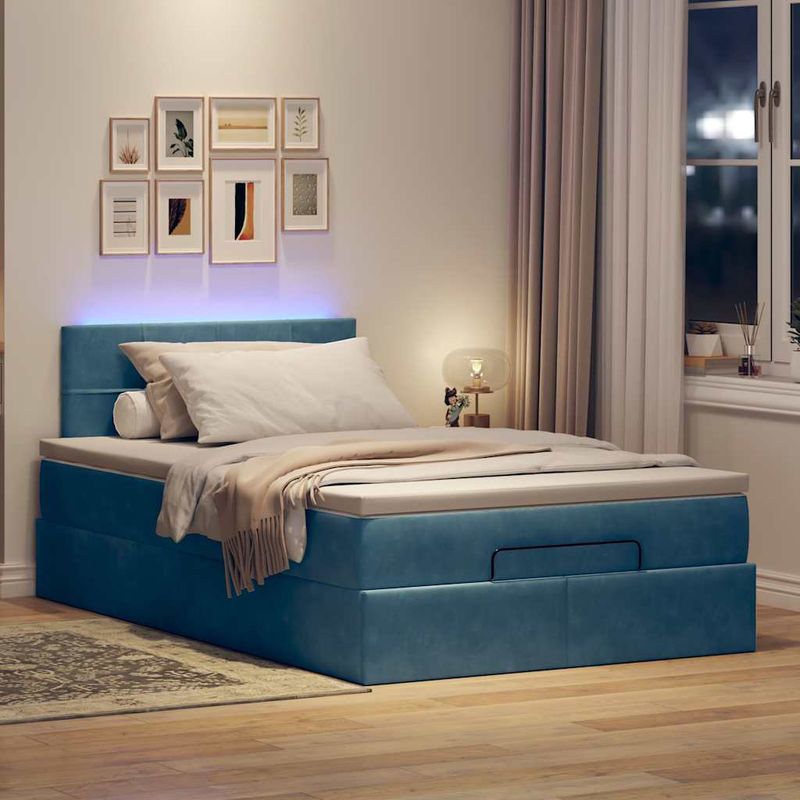 Casa si Gradina - Mobilier - Paturi si accesorii - Paturi - Cadru pat otoman cu saltea Albastru inchis 120x190 cm catifea - Infinity.ro