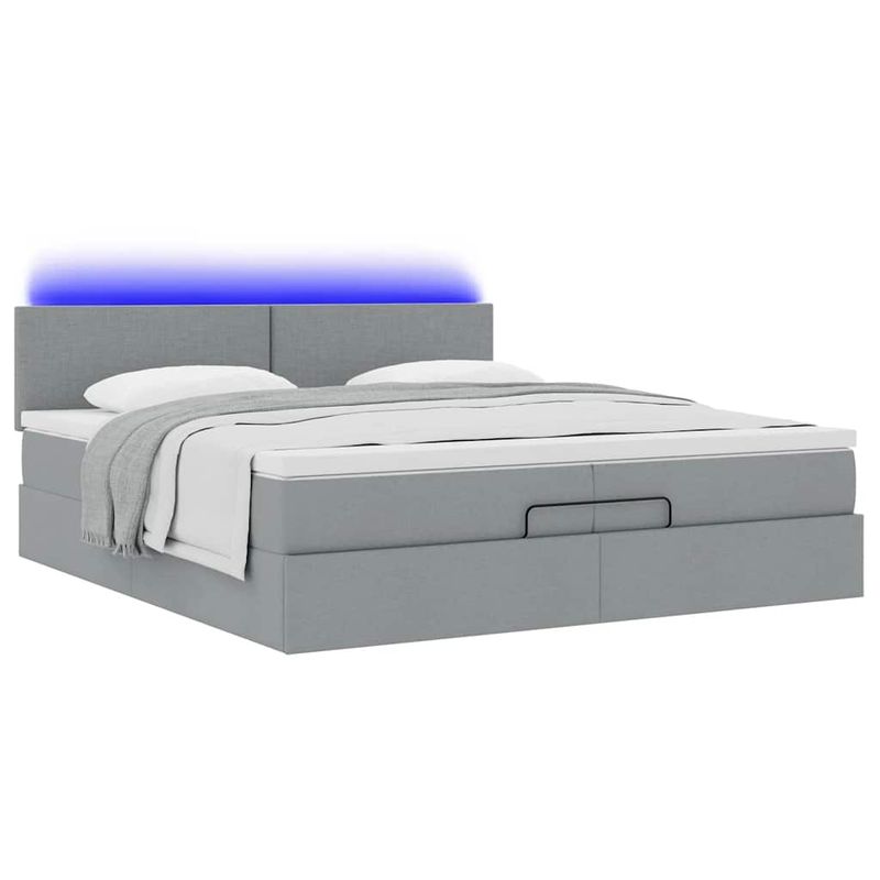 Casa si Gradina - Mobilier - Paturi si accesorii - Paturi - Cadru de pat otoman cu saltele tesatura gri deschis 200x200cm - Infinity.ro