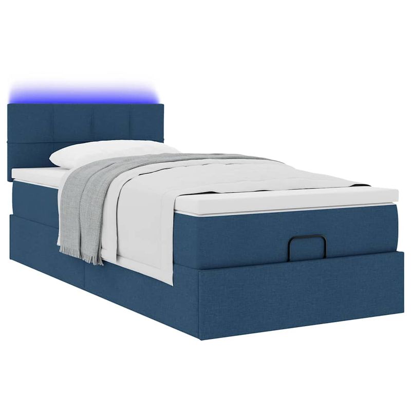 Casa si Gradina - Mobilier - Paturi si accesorii - Paturi - Pat otoman cu saltea albastru 100x200 cm stofa, model cu blocuri pătrate - Infinity.ro