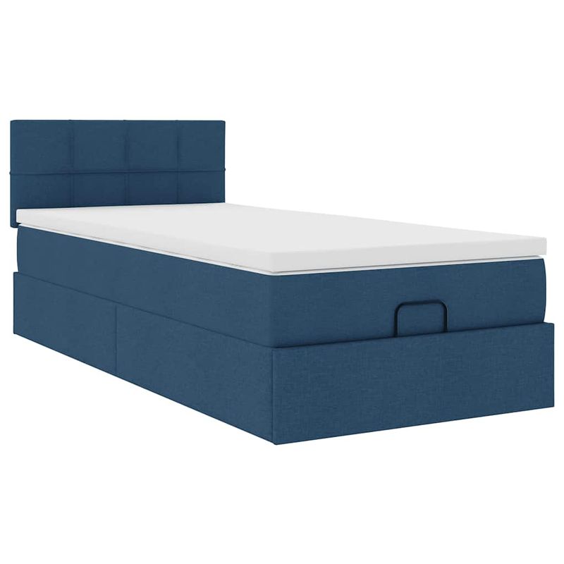 Casa si Gradina - Mobilier - Paturi si accesorii - Paturi - Pat otoman cu saltea albastru 100x200 cm stofa, model cu blocuri pătrate - Infinity.ro