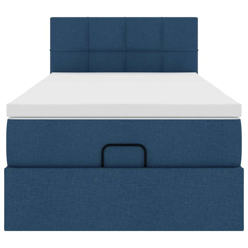 Casa si Gradina - Mobilier - Paturi si accesorii - Paturi - Pat otoman cu saltea albastru 100x200 cm stofa, model cu blocuri pătrate - Infinity.ro