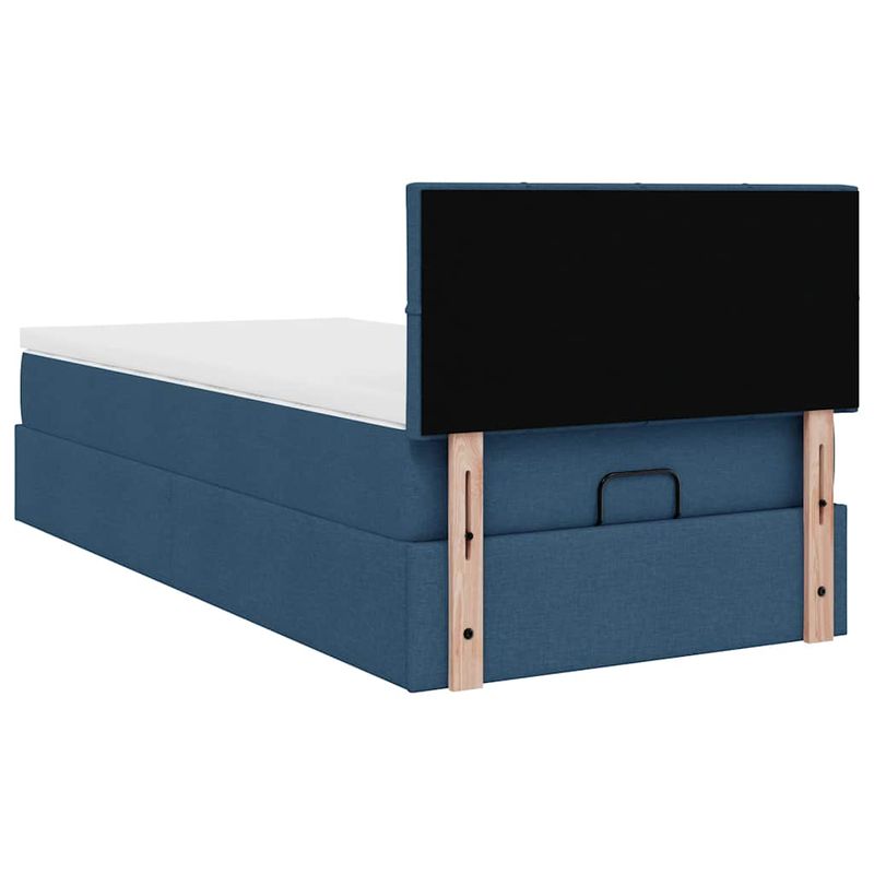 Casa si Gradina - Mobilier - Paturi si accesorii - Paturi - Pat otoman cu saltea albastru 100x200 cm stofa, model cu blocuri pătrate - Infinity.ro