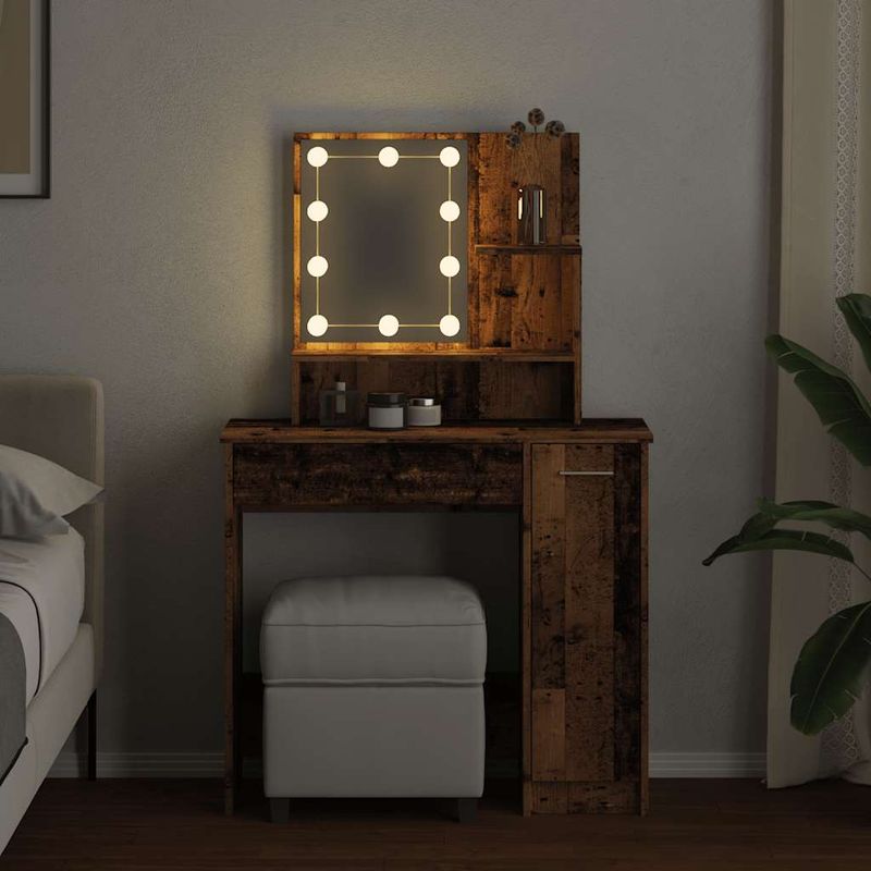 Casa si Gradina - Mobilier - Comode si corpuri - Masute de toaleta - Masa de toaleta cu LED, lemn vechi, 86,5x35x136 cm - Infinity.ro