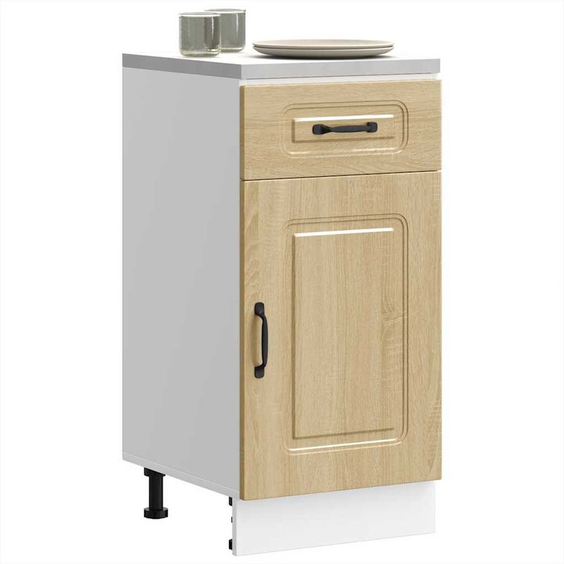 Casa si Gradina - Mobilier - Comode si corpuri - Corpuri bucatarie - Dulap de baza de bucatarie „Kalmar” din lemn de stejar Sonoma, model 1x dulap inferior (1 ușă 1 sertar), mărime 40x46x81.5 cm - Infinity.ro
