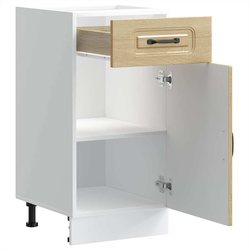 Casa si Gradina - Mobilier - Comode si corpuri - Corpuri bucatarie - Dulap de baza de bucatarie „Kalmar” din lemn de stejar Sonoma, model 1x dulap inferior (1 ușă 1 sertar), mărime 40x46x81.5 cm - Infinity.ro
