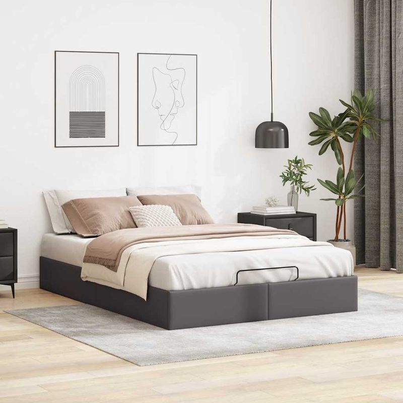 Casa si Gradina - Mobilier - Paturi si accesorii - Paturi - Cadru de pat otoman fara saltea gri 140x190cm piele artificiala - Infinity.ro