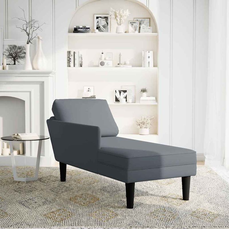 Casa si Gradina - Mobilier - Scaune si fotolii - Fotolii - Sezlong cu perna si cotiera dreapta, gri inchis, catifea - Infinity.ro