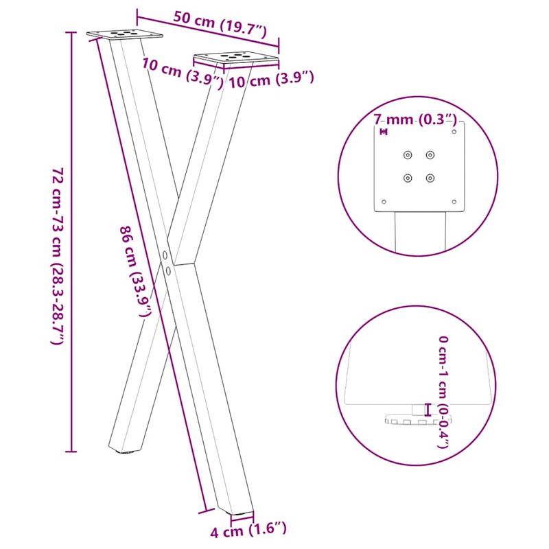 Casa si Gradina - Mobilier - Feronerie si accesorii mobila - Picioare pentru masa in forma de X, 2 buc alb 50x(72-73) cm otel, mărime 50x(72-73) cm (40 mm) - Infinity.ro