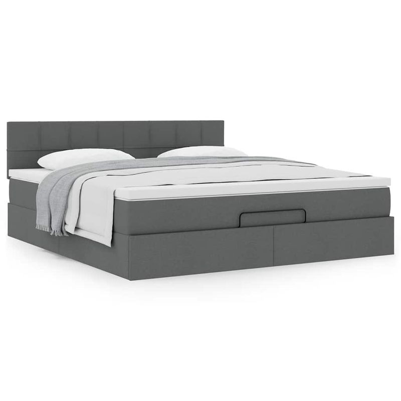 Casa si Gradina - Mobilier - Paturi si accesorii - Paturi - Cadru pat otoman cu saltea tesatura gri inchis 160x200 cm - Infinity.ro