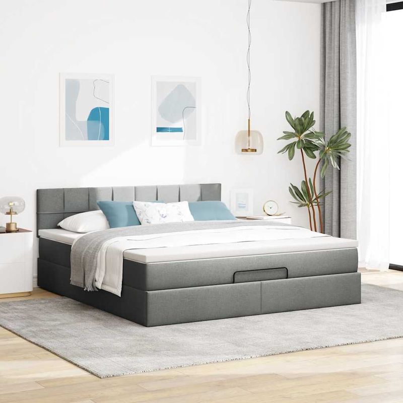 Casa si Gradina - Mobilier - Paturi si accesorii - Paturi - Cadru pat otoman cu saltea tesatura gri inchis 160x200 cm - Infinity.ro