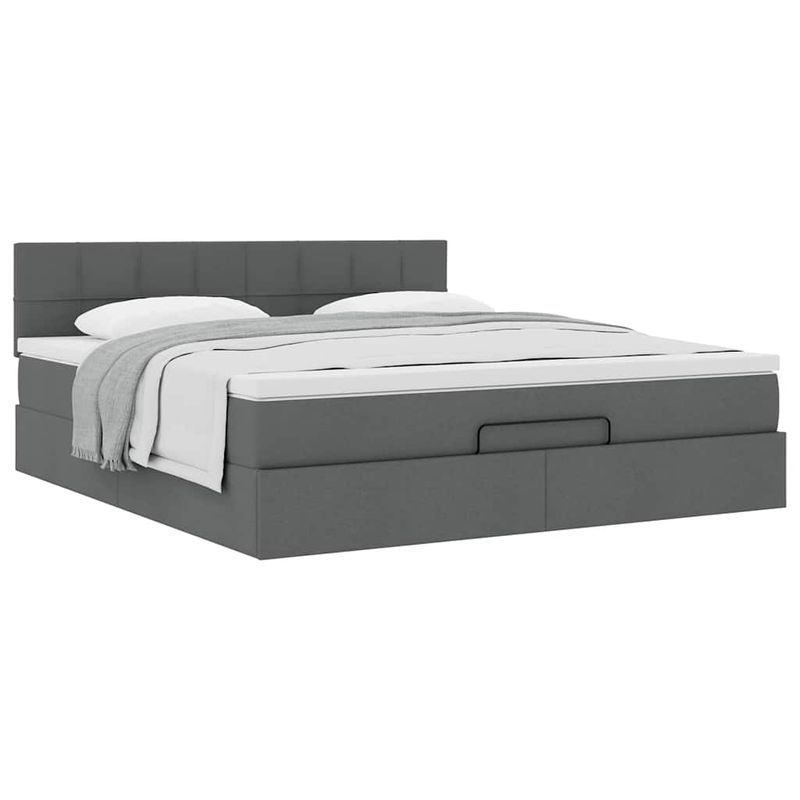 Casa si Gradina - Mobilier - Paturi si accesorii - Paturi - Cadru pat otoman cu saltea tesatura gri inchis 160x200 cm - Infinity.ro