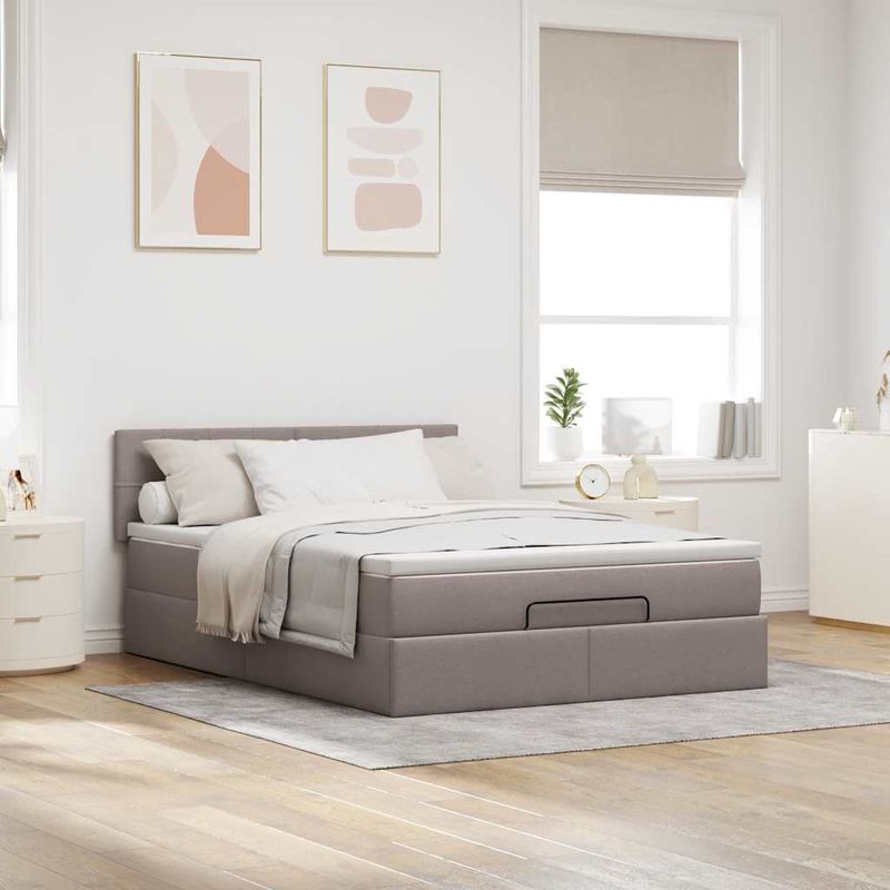 Casa si Gradina - Mobilier - Paturi si accesorii - Paturi - Cadru de pat otoman cu saltea Taupe 140x200cm Material - Infinity.ro