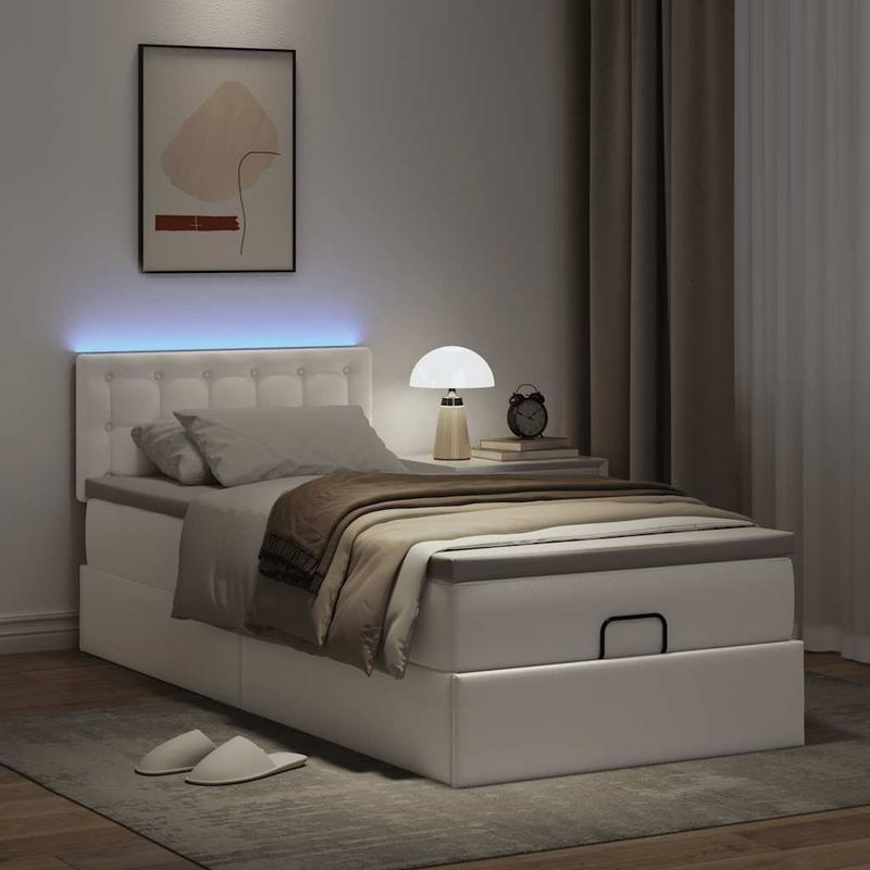 Casa si Gradina - Mobilier - Paturi si accesorii - Paturi - Cadru pat otoman cu saltea alb pur 90x190cm piele artificiala - Infinity.ro