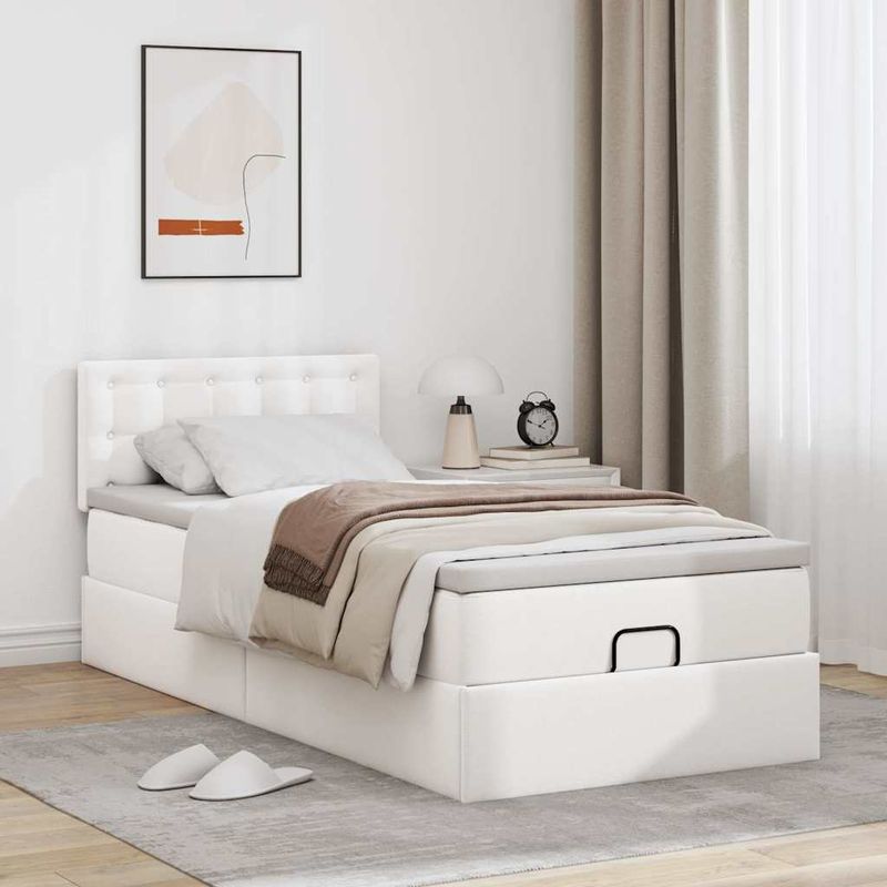 Casa si Gradina - Mobilier - Paturi si accesorii - Paturi - Cadru pat otoman cu saltea alb pur 90x190cm piele artificiala - Infinity.ro