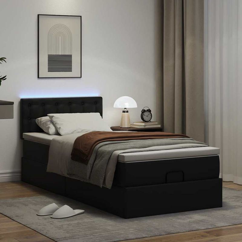 Casa si Gradina - Mobilier - Paturi si accesorii - Paturi - Cadru de pat otoman saltea neagra 100x200cm piele artificiala - Infinity.ro