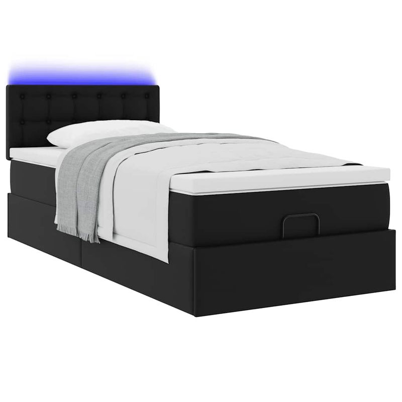 Casa si Gradina - Mobilier - Paturi si accesorii - Paturi - Cadru de pat otoman saltea neagra 100x200cm piele artificiala - Infinity.ro