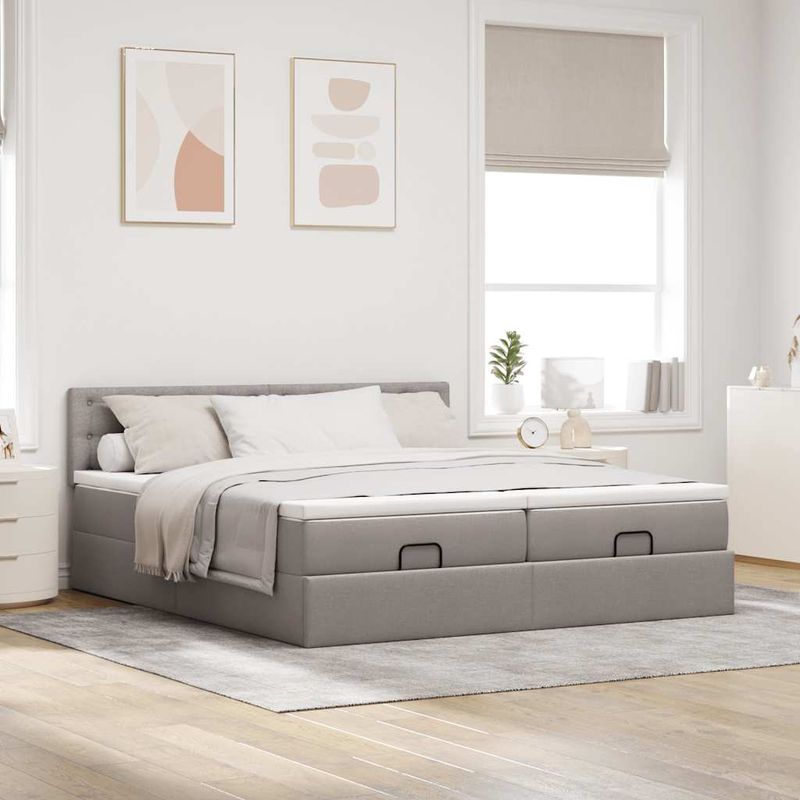 Casa si Gradina - Mobilier - Paturi si accesorii - Paturi - Cadru de pat otoman cu saltele Taupe 200x200cm tesatura - Infinity.ro