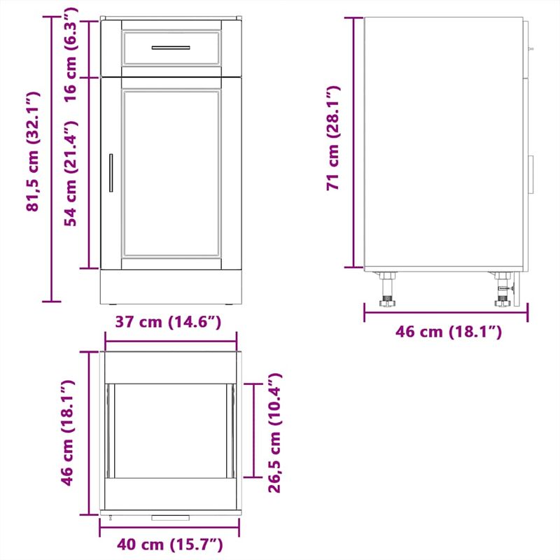 Casa si Gradina - Mobilier - Comode si corpuri - Corpuri bucatarie - Dulap baza de bucatarie „Porto” din lemn prelucrat alb lucios, mărime 40x46x81.5 cm, model 1x dulap inferior (1 ușă 1 sertar) - Infinity.ro