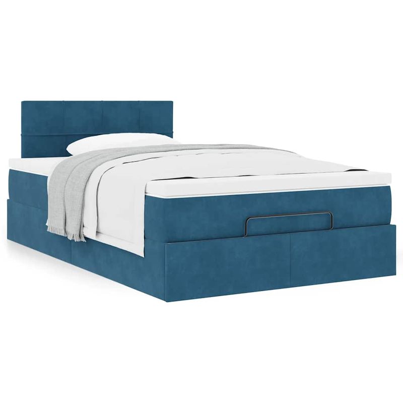 Casa si Gradina - Mobilier - Paturi si accesorii - Paturi - Cadru pat otoman cu saltea Albastru inchis 120x190 cm catifea - Infinity.ro