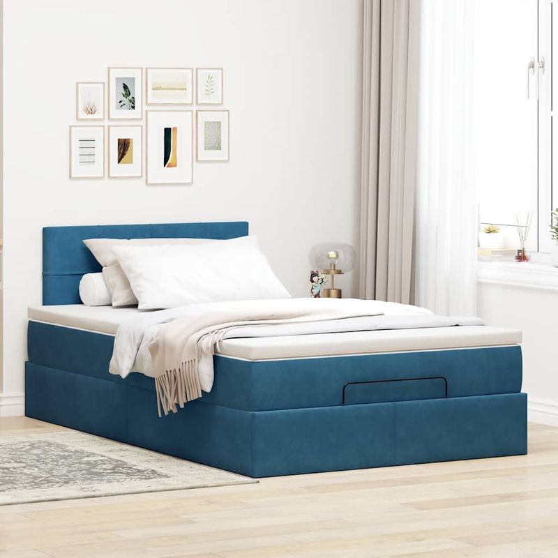 Casa si Gradina - Mobilier - Paturi si accesorii - Paturi - Cadru pat otoman cu saltea Albastru inchis 120x190 cm catifea - Infinity.ro