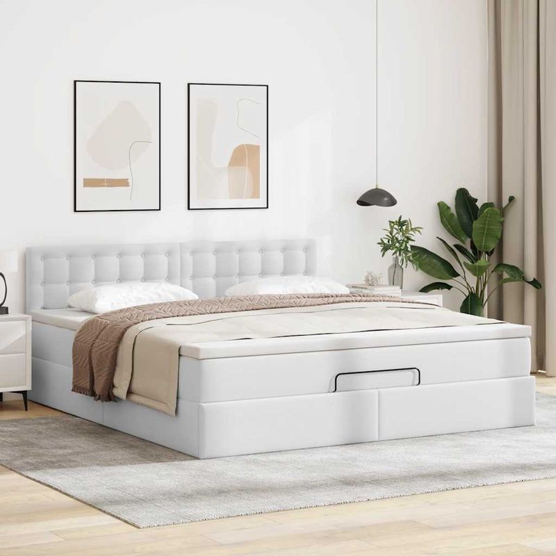 Casa si Gradina - Mobilier - Paturi si accesorii - Paturi - Cadru pat otoman cu saltea alb pur 180x200cm piele artificiala - Infinity.ro