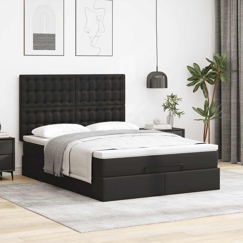Casa si Gradina - Mobilier - Paturi si accesorii - Paturi - Cadru pat otoman cu saltea neagra 140x190cm piele artificiala - Infinity.ro