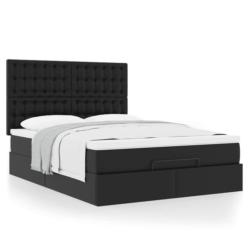 Casa si Gradina - Mobilier - Paturi si accesorii - Paturi - Cadru pat otoman cu saltea neagra 140x190cm piele artificiala - Infinity.ro