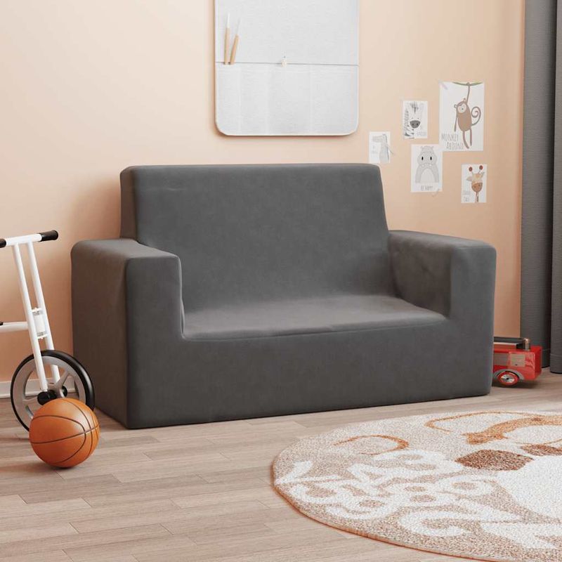 Casa si Gradina - Mobilier - Mobilier copii - Mobilier camera copiilor - Canapea pentru copii cu 2 locuri, antracit, plus moale - Infinity.ro