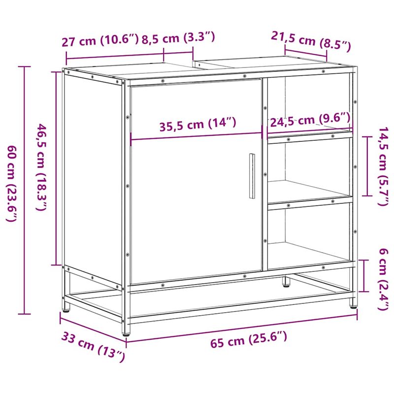 Casa si Gradina - Mobilier - Mobilier baie - Comode baie - Dulap pentru chiuveta de baie stejar afumat 65x33x60 cm lemn - Infinity.ro