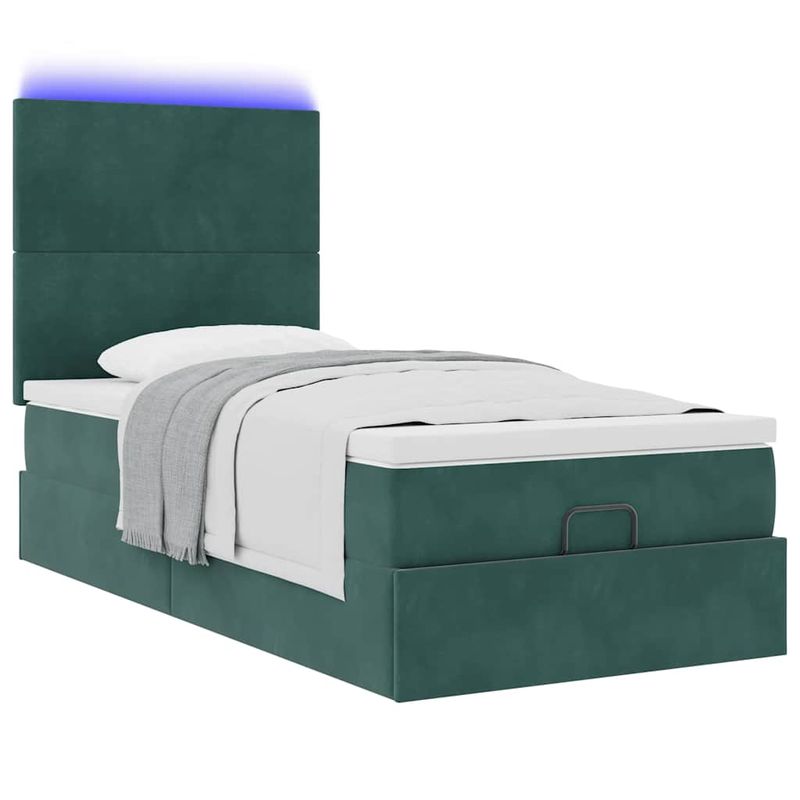Casa si Gradina - Mobilier - Paturi si accesorii - Paturi - Cadru de pat otoman cu saltele, catifea verde inchis 90x190cm - Infinity.ro