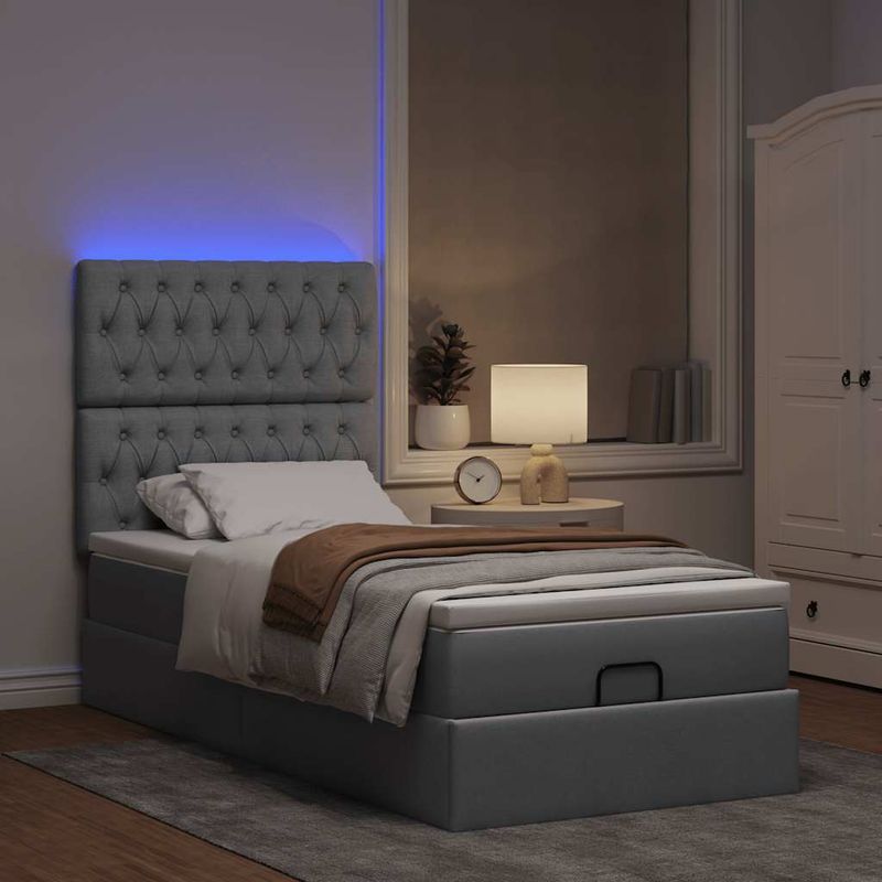 Casa si Gradina - Mobilier - Paturi si accesorii - Paturi - Cadru pat otoman cu saltea tesatura gri deschis 90x200cm - Infinity.ro