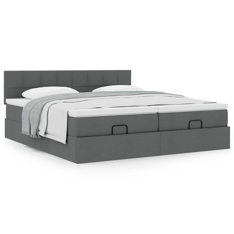 Casa si Gradina - Mobilier - Paturi si accesorii - Paturi - Cadru de pat otoman cu saltele tesatura gri inchis 160x200cm - Infinity.ro