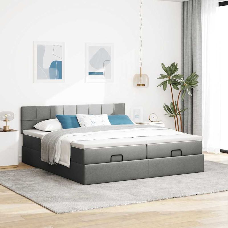 Casa si Gradina - Mobilier - Paturi si accesorii - Paturi - Cadru de pat otoman cu saltele tesatura gri inchis 160x200cm - Infinity.ro