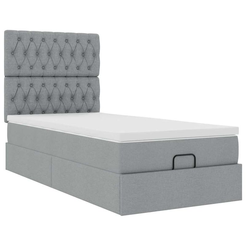 Casa si Gradina - Mobilier - Paturi si accesorii - Paturi - Cadru pat otoman cu saltea tesatura gri deschis 90x200cm - Infinity.ro