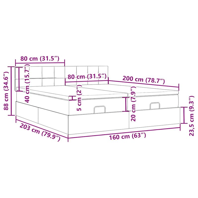 Casa si Gradina - Mobilier - Paturi si accesorii - Paturi - Cadru de pat otoman cu saltele tesatura gri inchis 160x200cm - Infinity.ro