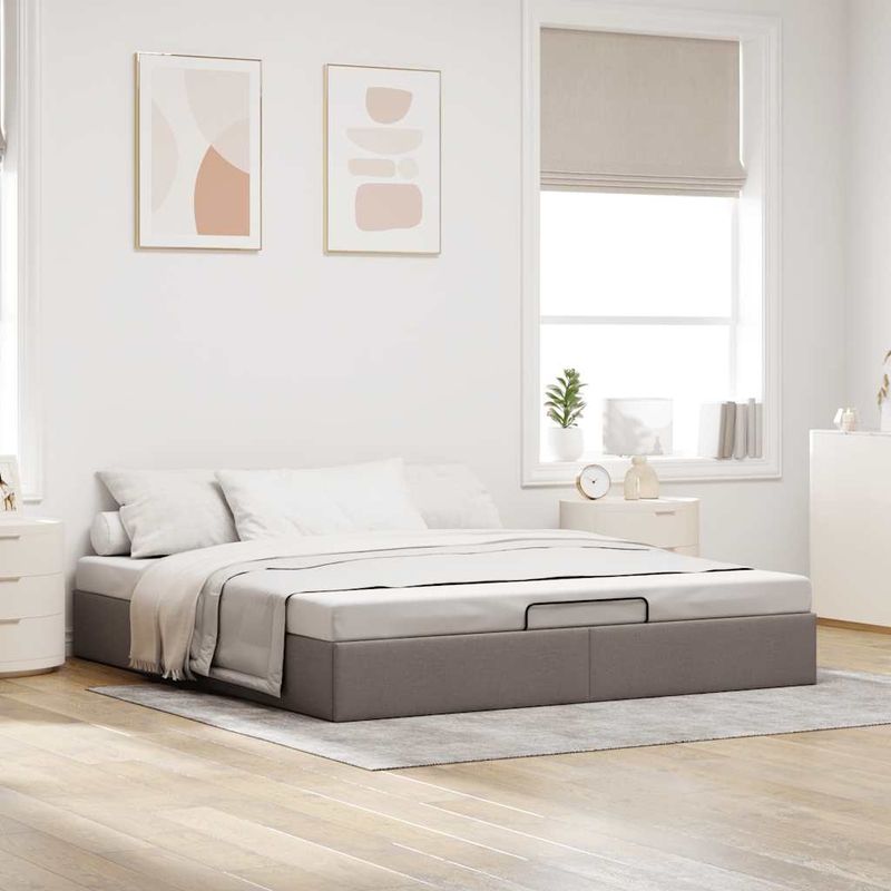 Casa si Gradina - Mobilier - Paturi si accesorii - Paturi - Cadru de pat otoman fara saltea Taup 200x200 cm tesatura - Infinity.ro