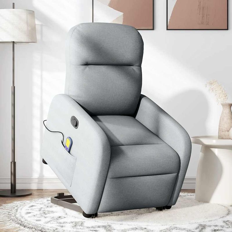 Ingrijire personala si Cosmetice - Sanatate si wellness - Articole wellness - Fotolii de masaj - Fotoliu de masaj rabatabil cu ridicare, gri deschis, textil - Infinity.ro